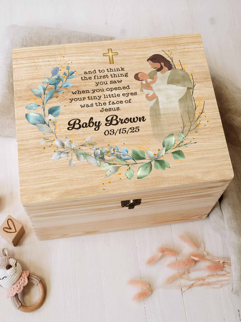 Baby Memorial Box – Personalized Name & Date | Faith Keepsake “Face of Jesus”